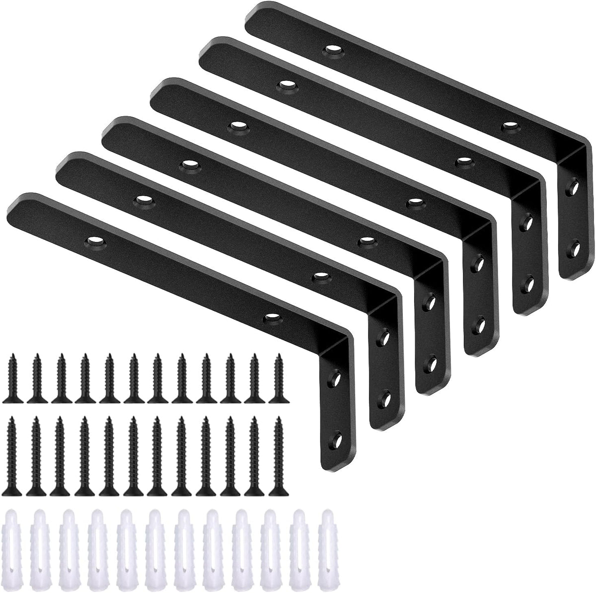 LSK 6PCS L Bracket, 5"×2"(125×50mm) Shelf Support Corner Bracket for Wooden Board, Max Load : 42lb, Black
