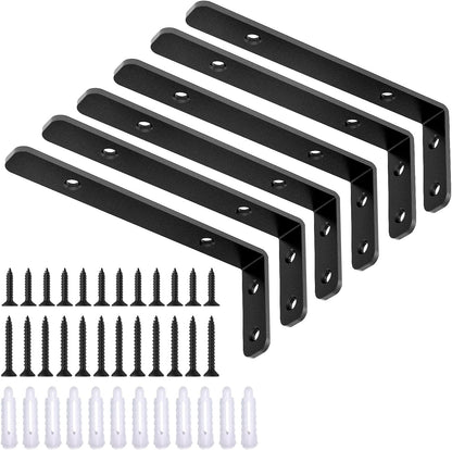 LSK 6PCS L Bracket, 5"×2"(125×50mm) Shelf Support Corner Bracket for Wooden Board, Max Load : 42lb, Black
