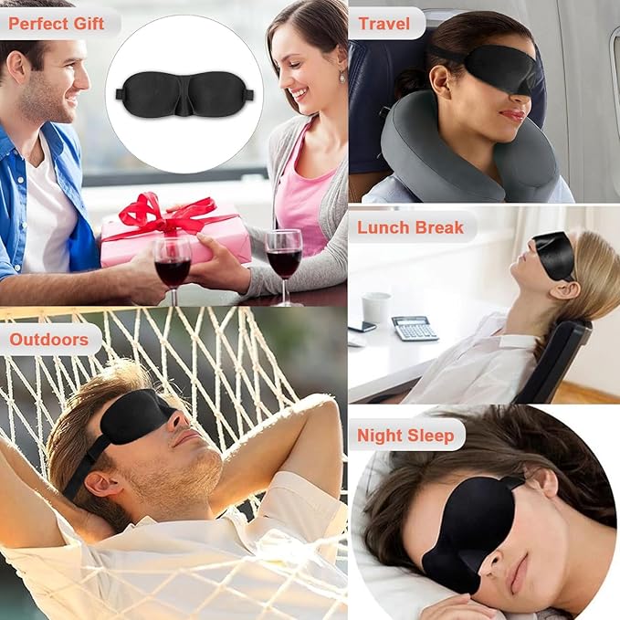 Sleep Masks for Women Men, Blackout Blindfold Eye Cover for Travel, 3D Eye Mask for Deep Sleep, Sleep Mask for Side Sleeper, Eye Mask with Adjustable Strap for Sleeping,Soft Breathable Eye Cover,Black