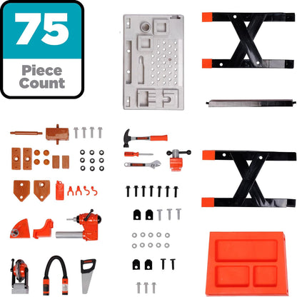 JAKKS Pacific Black+Decker Kids Workbench - Power Tools Workshop - Build Your Own Toy Tool Box – 75 Realistic Toy Tools and Accessories [ Exclusive]