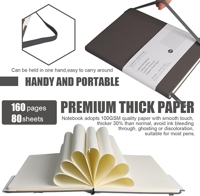 Lined Journal Notebook – Hardcover Notebook for Men & Women – Journals for Writing, Work, School, Home & Daily Notes, 160 Pages – Medium A5, 5.7"x8", 100 gsm Thick Paper (Dark Gray)?