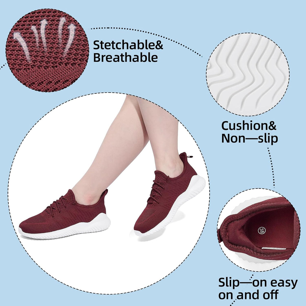 PPQ Womens Slip On Walking Shoes?Memory Foam Lightweight Comfort Casual Workout Shoes,Yoga Or Tennis Or Running Sneakers
