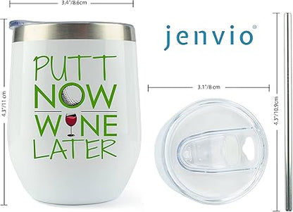 JENVIO Golf Gifts for Women  White Stainless Steel Wine Tumbler Sliding Lid and Straw  Funny Female Themed Stuff for Golfers Christmas Gift (12 Ounce)