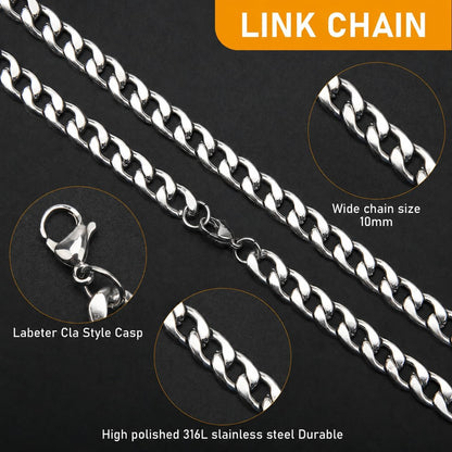 Adecco LLC AHIER silver Chain, Necklace for Men, 20 inch Gold Necklace Ultra Luxury Look & Feel Real Solid 14k Gold plated Curb Fake Chain Necklace 10mm