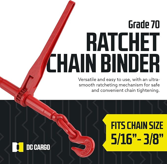DC Cargo Heavy-Duty Ratcheting Chain Binder 516"-38", Load Binders with 5,400 lbs Working Load Limit - Chain Binders Ratcheting for Secure and Safe Transport (Pack of 4)