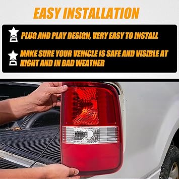 RANSOTO Right Tail Light Compatible with 2004 2005 2006 2007 2008 Ford F150 F-150 Replace FO2801182, 5L3Z-13404-CA, 6L3Z-13404-BA Rear Brake Light (Passenger Side)