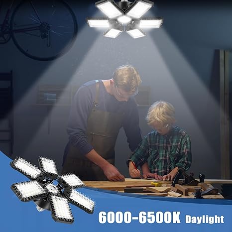 LED Garage Lights 1 Pack -180W, 18000LM 6500K Led Shop Light with 61 Deformable Panels, Basement Barn Light Garage Ceiling Lights, E26E27 for Garage, Warehouse, Shop