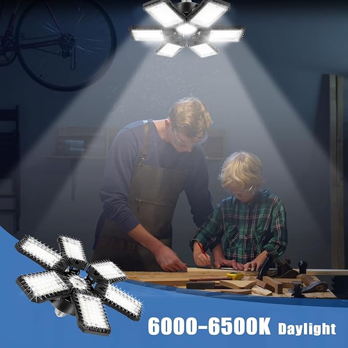 LED Garage Lights 1 Pack -180W, 18000LM 6500K Led Shop Light with 61 Deformable Panels, Basement Barn Light Garages Ceiling Lights, E26E27 for Garage, Warehouse, Shop