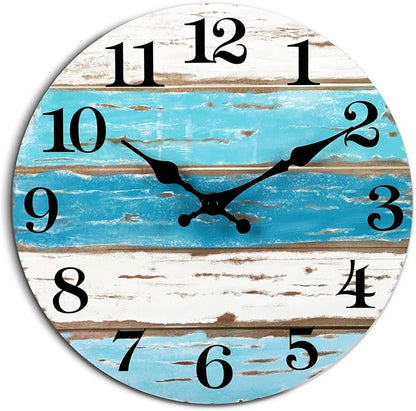 CHYLIN 16 Inch Wall Clock, Large Outdoor Clocks for Patio, Pool Beach House Decor Tropical Clocks for Walls, Nautical Coastal Themed Blue Clock for Lake House, Bathroom, Living Room, Kitchen (16")