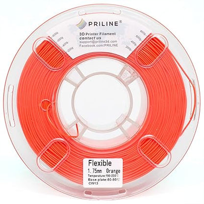 TPU Filament，PRILINE 98A TPU Flexible Soft 3D Printer Filament，1KG 1.75mm Spool Durable TPU Flexible Material, Orange