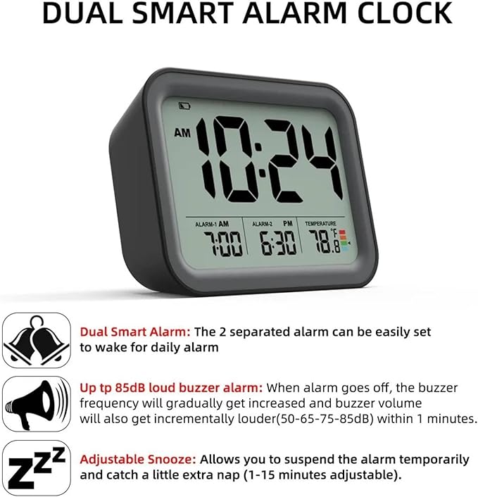 3.86  3inch Snooze Mute Electronic Clock, Black Two-Group Alarm LCD Digital Clock, Home Decoration and Bedroom Alarm Clock