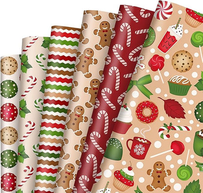 Generic AnyDesign 12 Sheets Christmas Wrapping Paper - Not Roll - Gingerbread Man Candy Canes Gift Wrap Paper Folded Flat Xmas DIY Art Craft Paper for Birthday Holiday Party, 19.7 x 27.6 Inch
