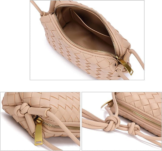 Woven Crossbody Bags For Women, Small Handmade Purse Clutch Shoulderbag Handbag, Zipper Closure