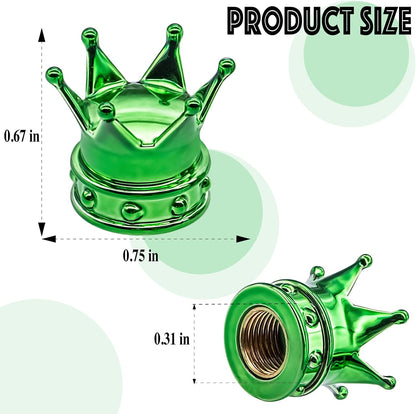 4PCS Crown Tire Valve Stem Caps, with O Rubber Ring, Tire Air Valve Cap Plastic with Brass Core, Universal Cars, SUV, Trucks, Bikes, Motorcycles, Bicycles (Green)