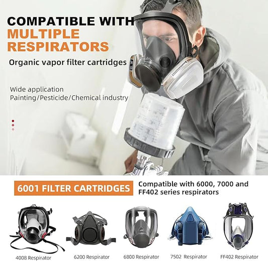 6001 Filter Cartridges for Respirator - Anti-Dust/Pollen/Organic Vapor/Chemical Gas, Replaceable Activated Carbon Filters Compatible with 6200, 6800, 7502, FF402 respirators_Brown_