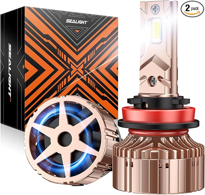 SEALIGHT X6S H11 H9 LED Bulbs, H8 H16 Foglight, 40000LM Ultra Bright, 360 Adjustable Lighting, Easy Plug-N-Play Installation, 6000K Pure White, IP68 Waterproof, Pack of 2