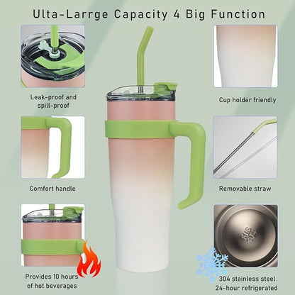 SEYGA 40 Oz Insulated Tumbler with Handle |Spill Proof| Coffee Mug Travel Car Thermos Cup Water Bottle For Sport, Office,Ice Drink, Hot Beverage (Pinky white)
