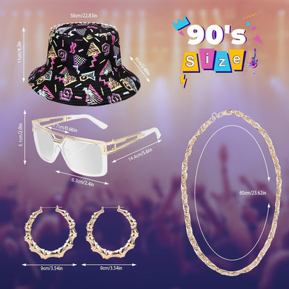 90s Outfit for Women Retro Theme Party Disco Outfit Hip Hop Costume Button Up overall long Sleeve 6PCS