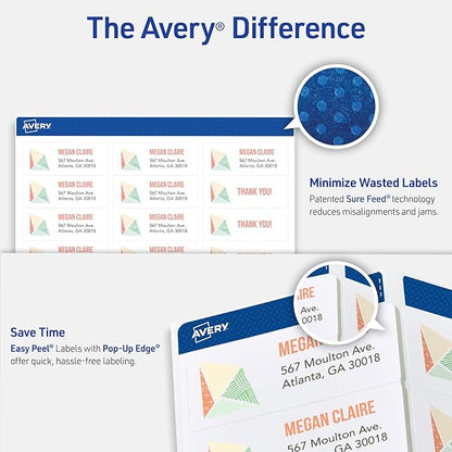 Avery Easy Peel Printable Address Labels with Sure Feed, 1" x 2-5/8" Customizable Stickers, White, 3,000 Blank Mailing Labels, Great for Mailing, Shipping, and More (5160) -Missing original packaging.