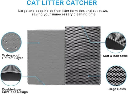 Pieviev Cat Litter Mat Double Layer Waterproof Urine Proof Trapping Mat 1 Pack (Gray, 30x24 Inch (Pack of 1))