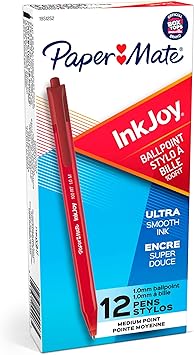 Paper Mate InkJoy 100RT Retractable Ballpoint Pens, Medium Point, Red, Box of 12