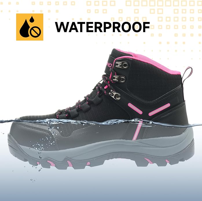 Kezhiho Waterproof Steel Toe Boots for Women Wide Width Non Slip Work Boots Lightweight Slip Resistant Safety Shoes Indestructible Construction Composite Toe Sneakers