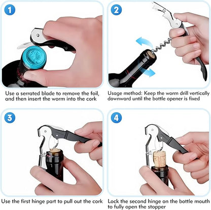 Wine Opener Professional Waiter's Corkscrew Wine Opener Set - Stainless Steel Wine Key with Foil Cutter, Multifunctional Bottle Opener for Wine  Beer