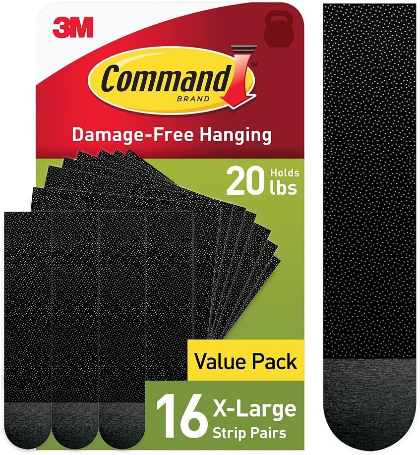 Command 20 lb XL 16 Pairs Heavyweight Picture Hanging Strips (32 Strips), Damage-Free Hangers for Picture Frames, No Tools Required, Ideal for Home Room Wall Decor, Black Adhesive