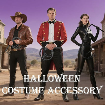 Black Whip for Halloween Costume - 6.5 Feet PU Leather Soft Prop Whip, Cat Woman Lion Tamer Cowboy Costume Accessory for Adult Women Party Dress Up Cosplay