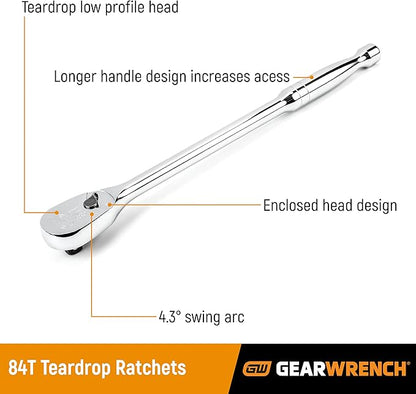 GEARWRENCH 38 Drive 84 Tooth Teardrop Ratchet 8-14" - 81211A-07