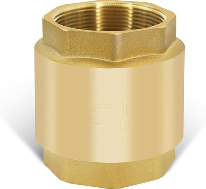 2" NPT Brass Vertical Check Valve, NPT Thread Vertical Lead-Free In-Line Spring Check Valve, Non Return One Way Counterflow Valve to Prevent the Medium Backflow for Oil Water Gas Air DN50