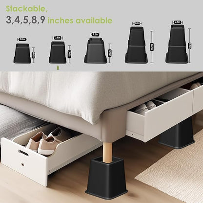 Bed Furniture Riser 4 inches, Versatile Bed and Furniture Riser - Heavy Duty, Supports 550 lbs Each Riser - Set of 4, Black