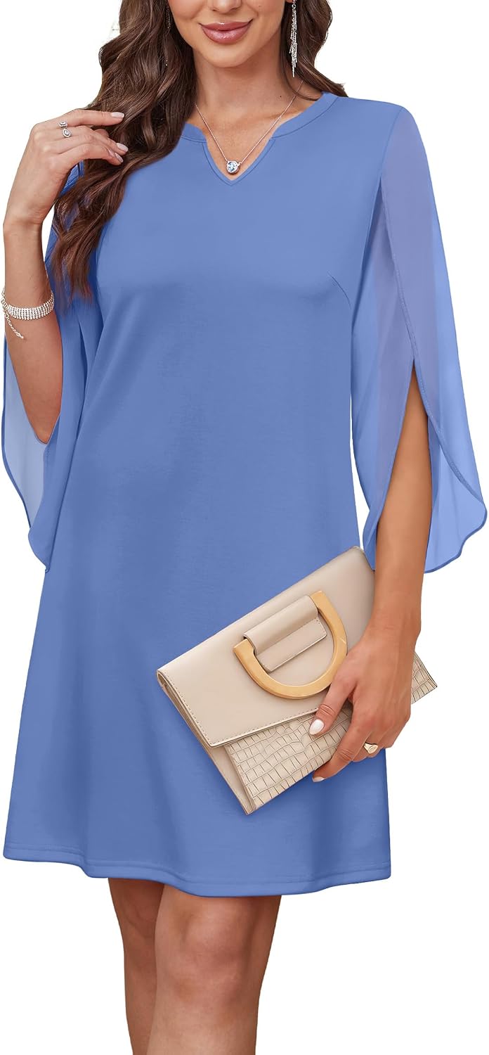 RUMIA Wedding Guest Dresses for Women Chiffon Sleeve Cocktail Dress