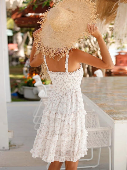 (199) Women's 2026 Summer Floral Dress Square Neck Strapped Swing A Line Beach Dress