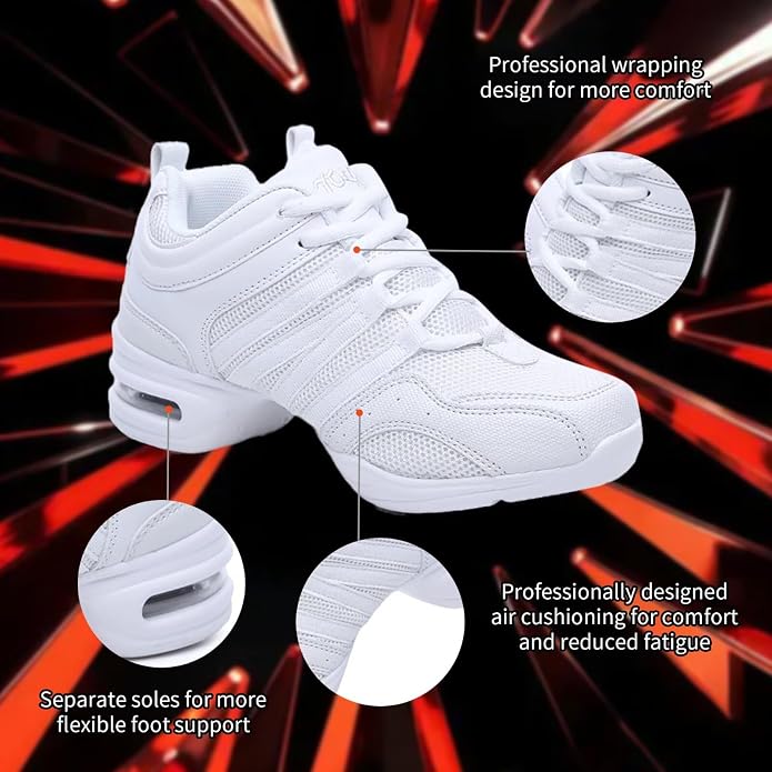 Prcfurdcge Women Dance Sneakers Jazz Shoes Lace-up Sneaker,Air Cushion Mesh Slip Jazz Dance Athletic Walking Shoes