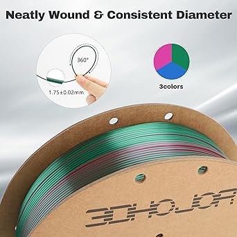 Silk PLA Filament 1.75mm Red Green Blue Triple Color PLA 3D Printer Filament 3 in 1 Coextrusion 1KG Spool(2.2lbs) 3D Printing Filament Dimensional Accuracy - 0.03mm
