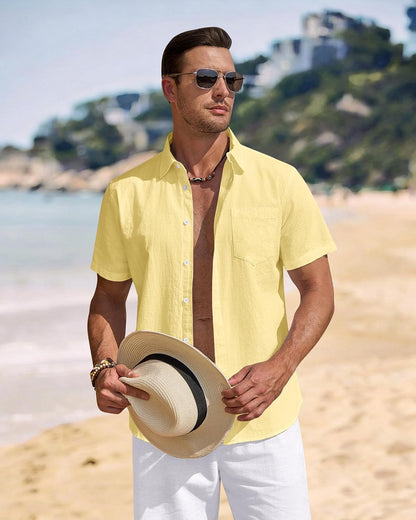 J.VER Men's Linen Short Sleeve Shirts Cotton Casual Lightweight Button Down Shirt Beach Vacation Summer Tops with Pocket