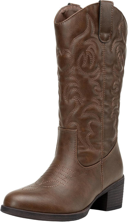 Vepose Women's Cowboy Boots Western Cowgirl Round Toe Mid Calf Boots for Women