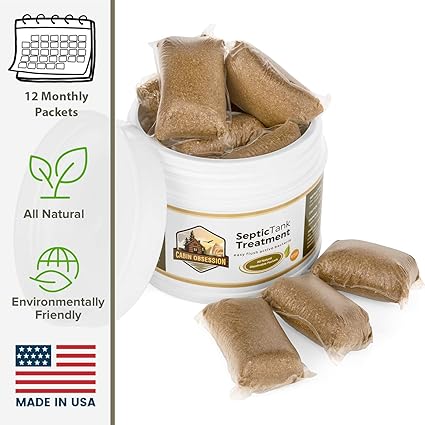 Septic Tank Treatment - 1 Year Supply of Septic Safe Dissolvable Easy Flush Live Bacteria Packets (12 Count) - Best Way to Prevent Expensive Sewage Backups - Made in USA
