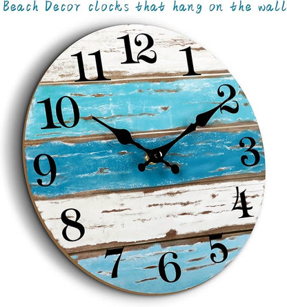 CHYLIN 16 Inch Wall Clock, Large Outdoor Clocks for Patio, Pool Beach House Decor Tropical Clocks for Walls, Nautical Coastal Themed Blue Clock for Lake House, Bathroom, Living Room, Kitchen (16")