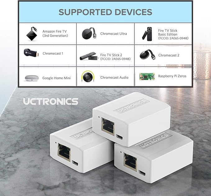 UCTRONICS for Raspberry Pi Zero Ethernet and Power, Micro USB EthernetPoE Adapter for Fire TV Stick, Chromecast, Google Mini, and More, IEEE 802.3af Compliant