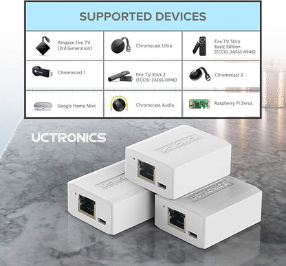 UCTRONICS for Raspberry Pi Zero Ethernet and Power, Micro USB EthernetPoE Adapter for Fire TV Stick, Chromecast, Google Mini, and More, IEEE 802.3af Compliant