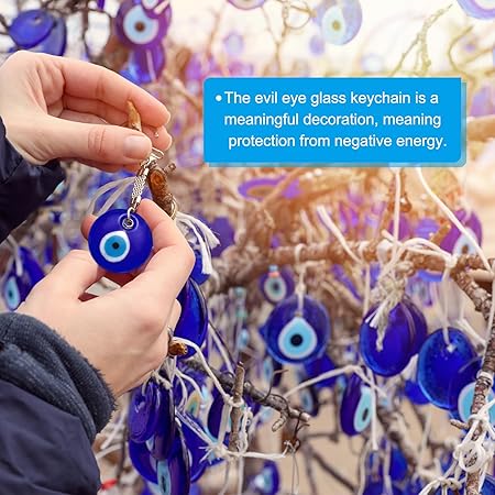 PATIKIL 25mm Evil Eye Glass Keychain, 20 Pcs Turkish Eye Keychain Charm Crafting Beads Pendants with Ropes for Decorative Hanging Ornaments Pendant Jewelry Accessories, Blue