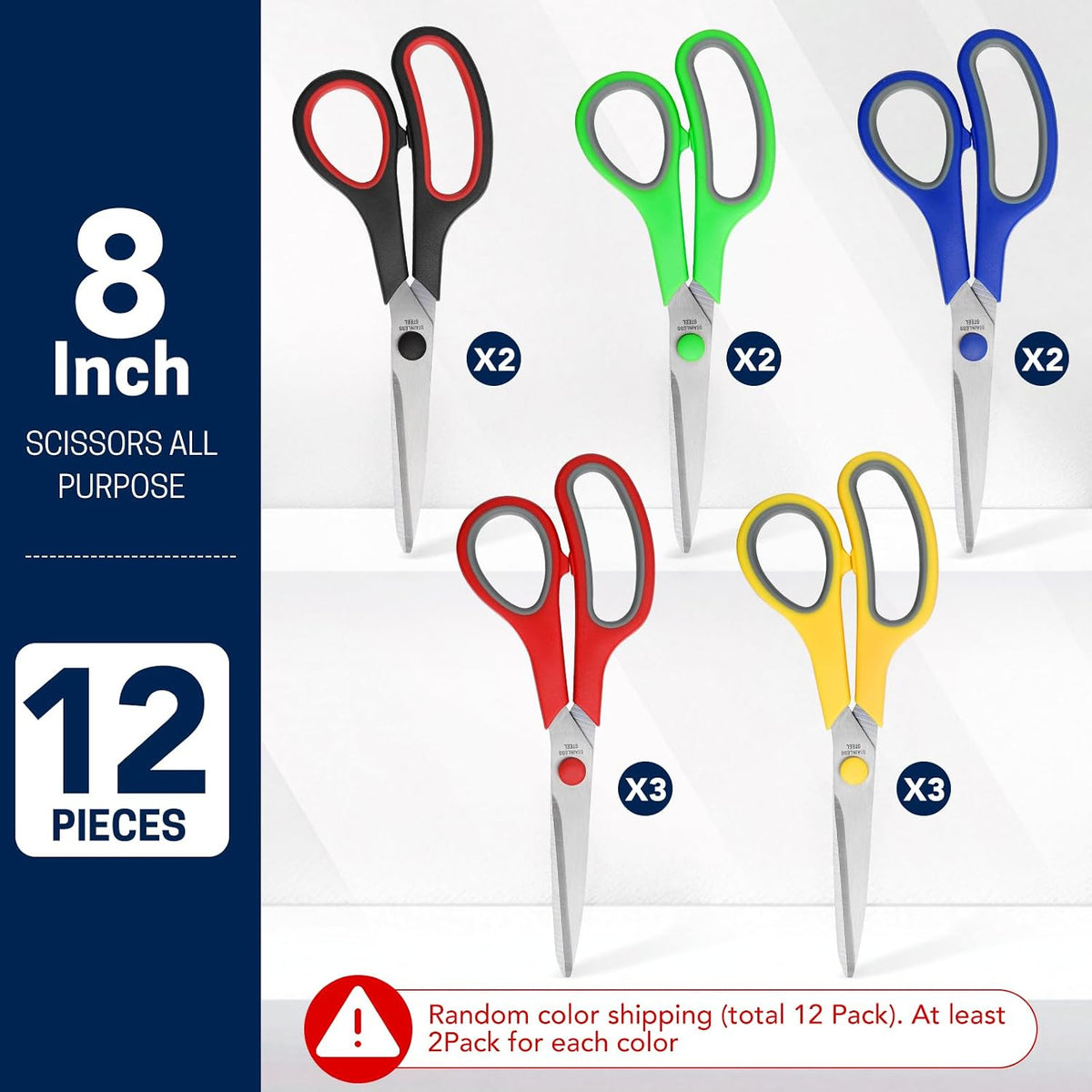 BURVAGY 8" 12 Pack All Purpose Heavy Duty Scissors- Comfort-Grip Sharp Scissors for Office School Sewing Fabric Craft High/Middle School Student Teacher Scissor, Right/Left Hand (Assorted Colors)
