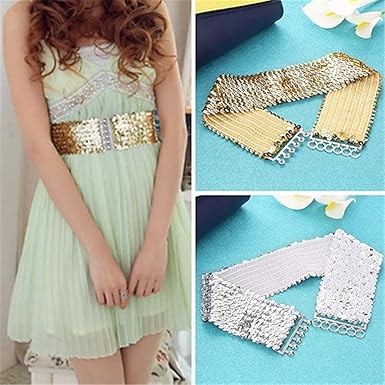 Floralby Sparkling Sequins Women Elastic Waist Belt Cinch Belt Stretch Wide Waistband