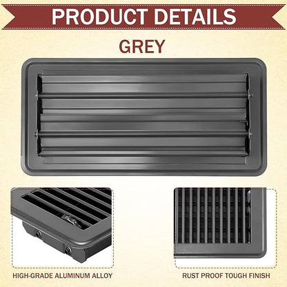 4 x 10'' Floor Vent Covers Heavy Duty Floor Register Metal Heat Vent Covers with Rust Proof Finish for Home Heater (Gray,2 Pcs)
