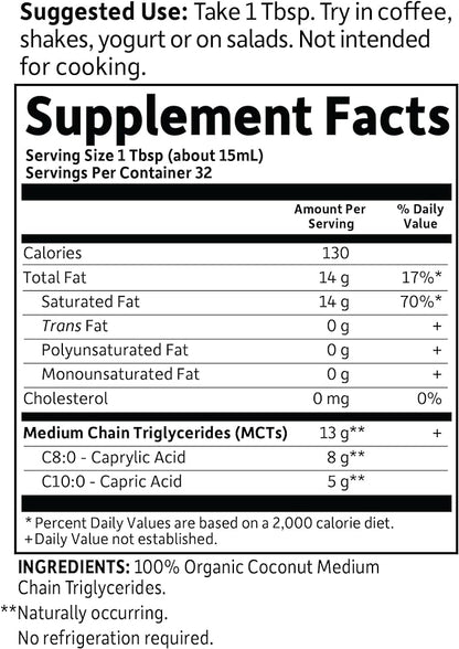 Garden of Life Dr. Formulated Brain Health 100 Organic Coconut MCT Oil 16 fl oz Unflavored, 13g MCTs, Keto  Paleo Diet Friendly Body  Brain Fuel, Certified Non-GMO Vegan  Gluten Free, Hexane-Free