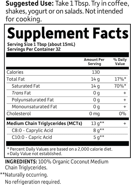 Garden of Life Dr. Formulated Brain Health 100 Organic Coconut MCT Oil 16 fl oz Unflavored, 13g MCTs, Keto  Paleo Diet Friendly Body  Brain Fuel, Certified Non-GMO Vegan  Gluten Free, Hexane-Free