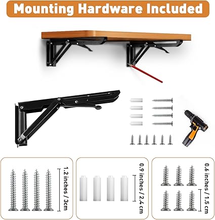 Folding Shelf Brackets, Heavy Duty Stainless Steel Collapsible Triangle Shelf Bracket, 2 Pcs Folding Shelf Hinge Wall Mounted Space Saving DIY Bracket, Max Load 130lb (10 Inch)