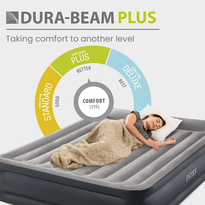 Intex Dura-Beam Plus Deluxe 16.5" Queen Air Mattress with Built-in Pump 64135ED - Deluxe Pillow Rest Portable Inflatable Bed for Camping, Travel & Guests